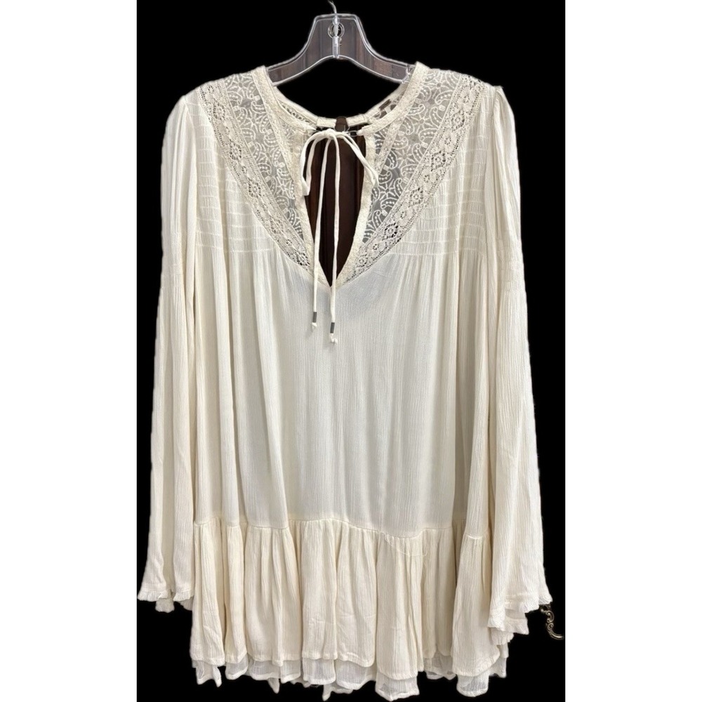 NWT $128 Free People ivory long sleeve top tunic blouse size M